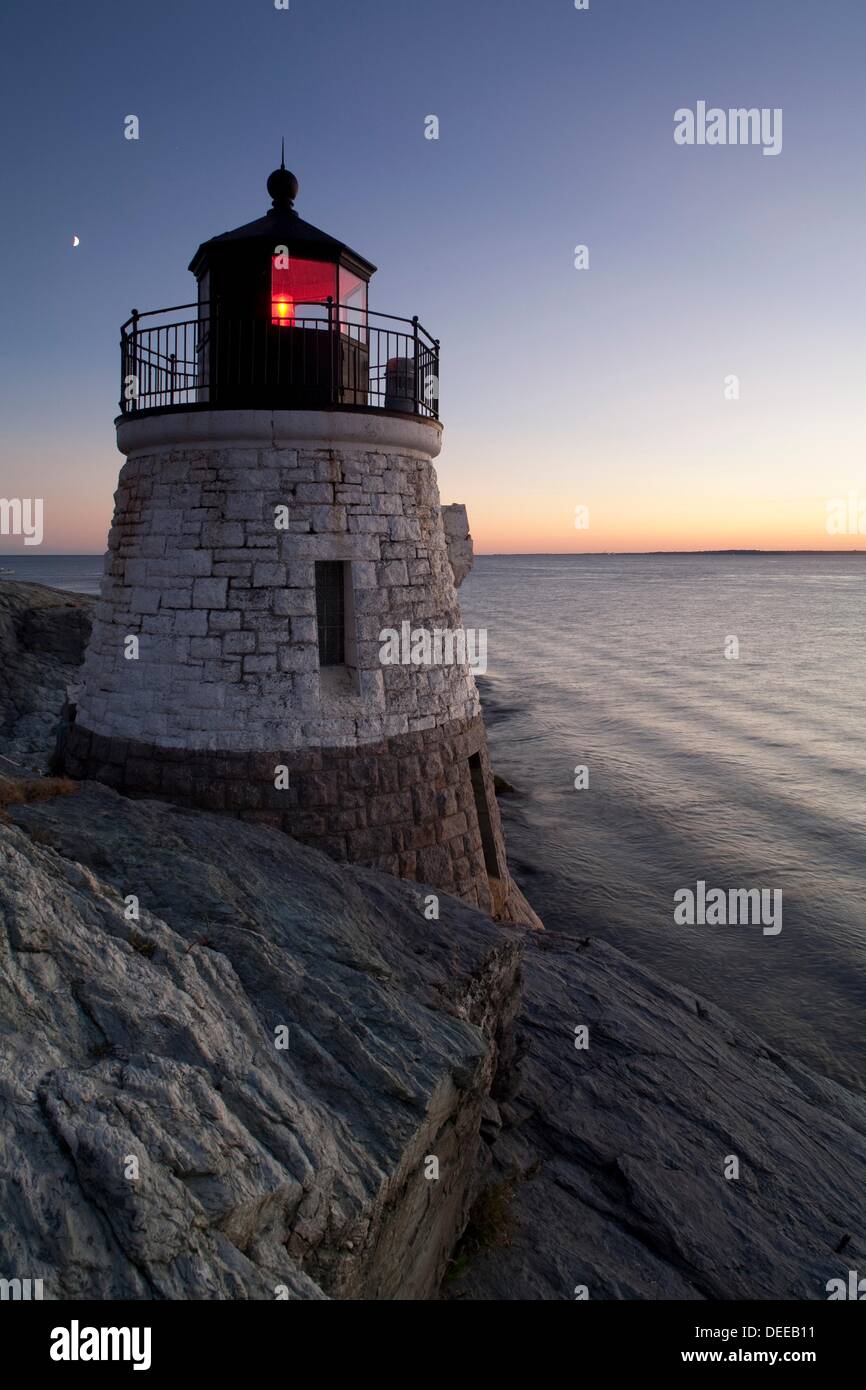 Castle Hill lighthouse, Narragansett Bay evening, Newport, RI Stock
