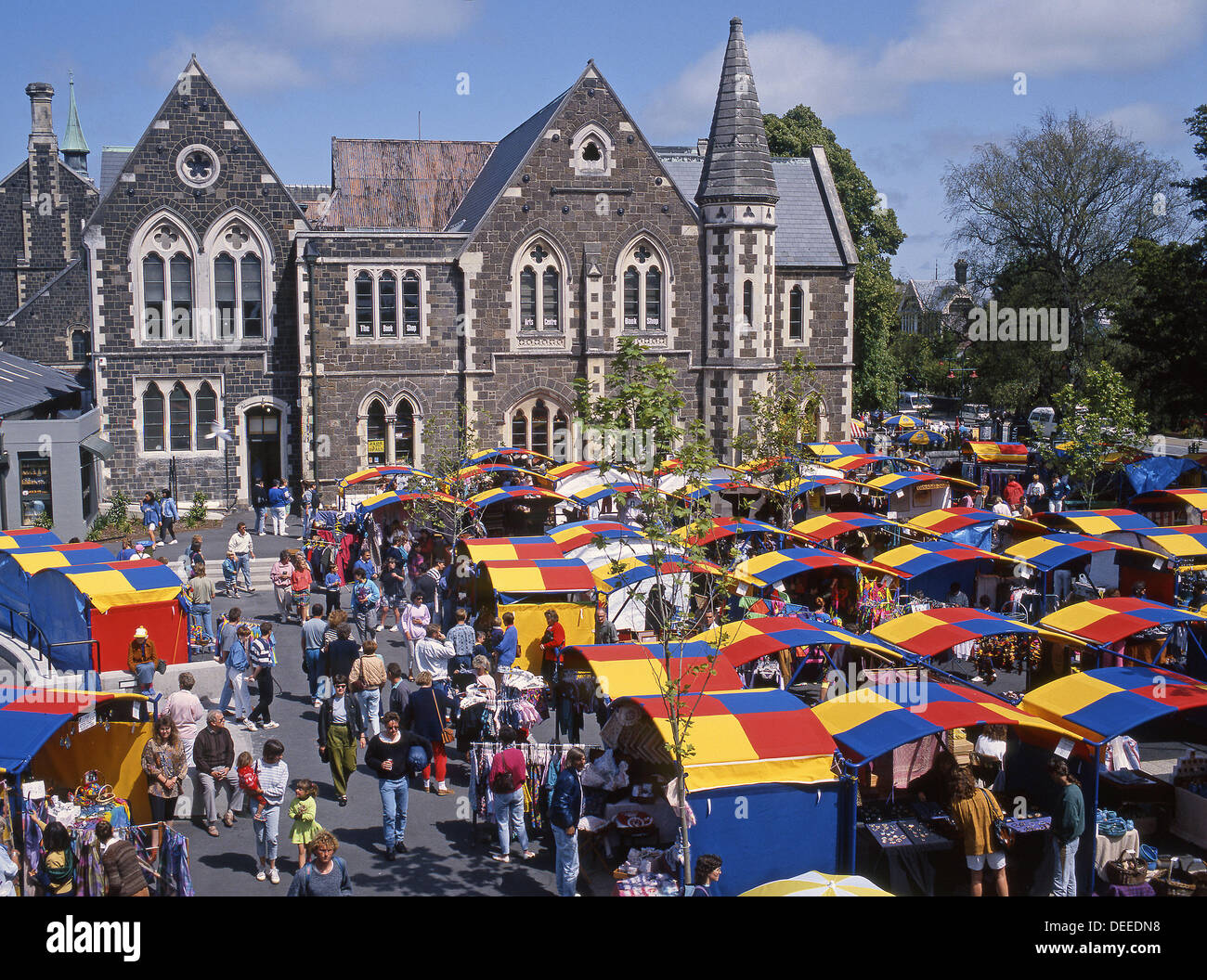 Stalls at the Arts Centre weekend market Christchurch New Zealand Stock