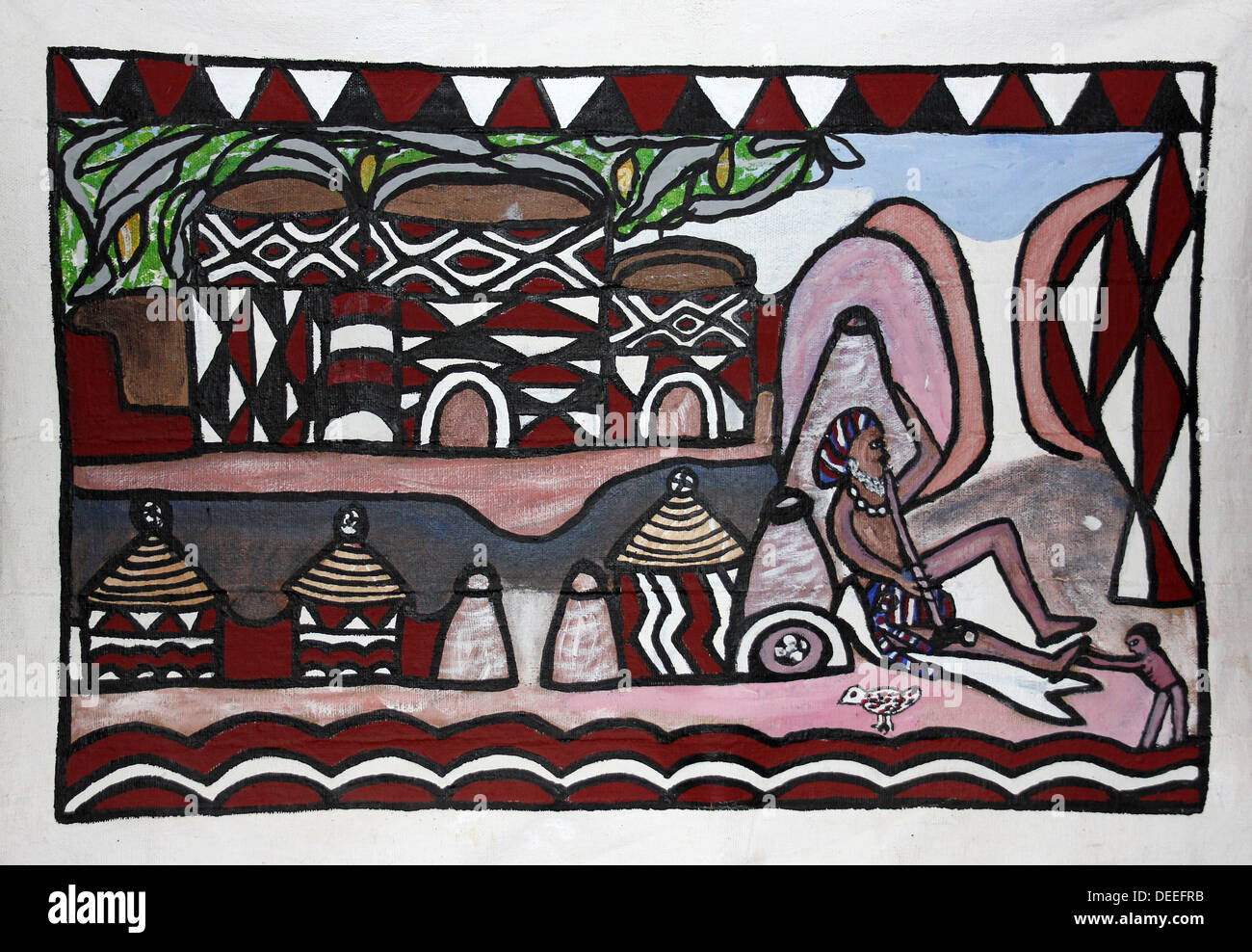 Painting Of A Traditionally Decorated Dwelling In Sirigu Village, Ghana Stock Photo
