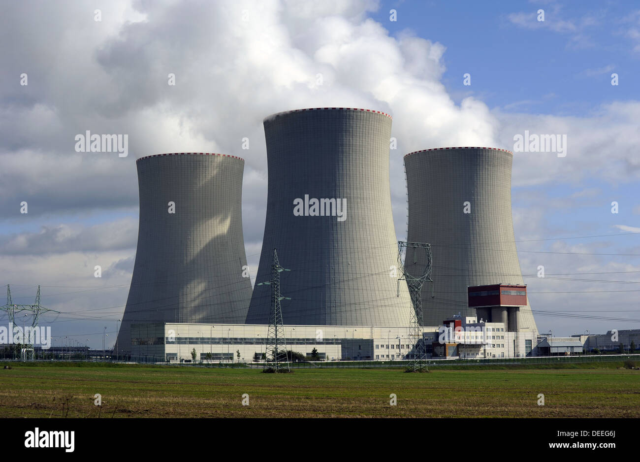 Temelin Nuclear Power Station. Temelin. Czech Republic. Construction began, 1981. Cooling towers at Temelin NPP. Stock Photo