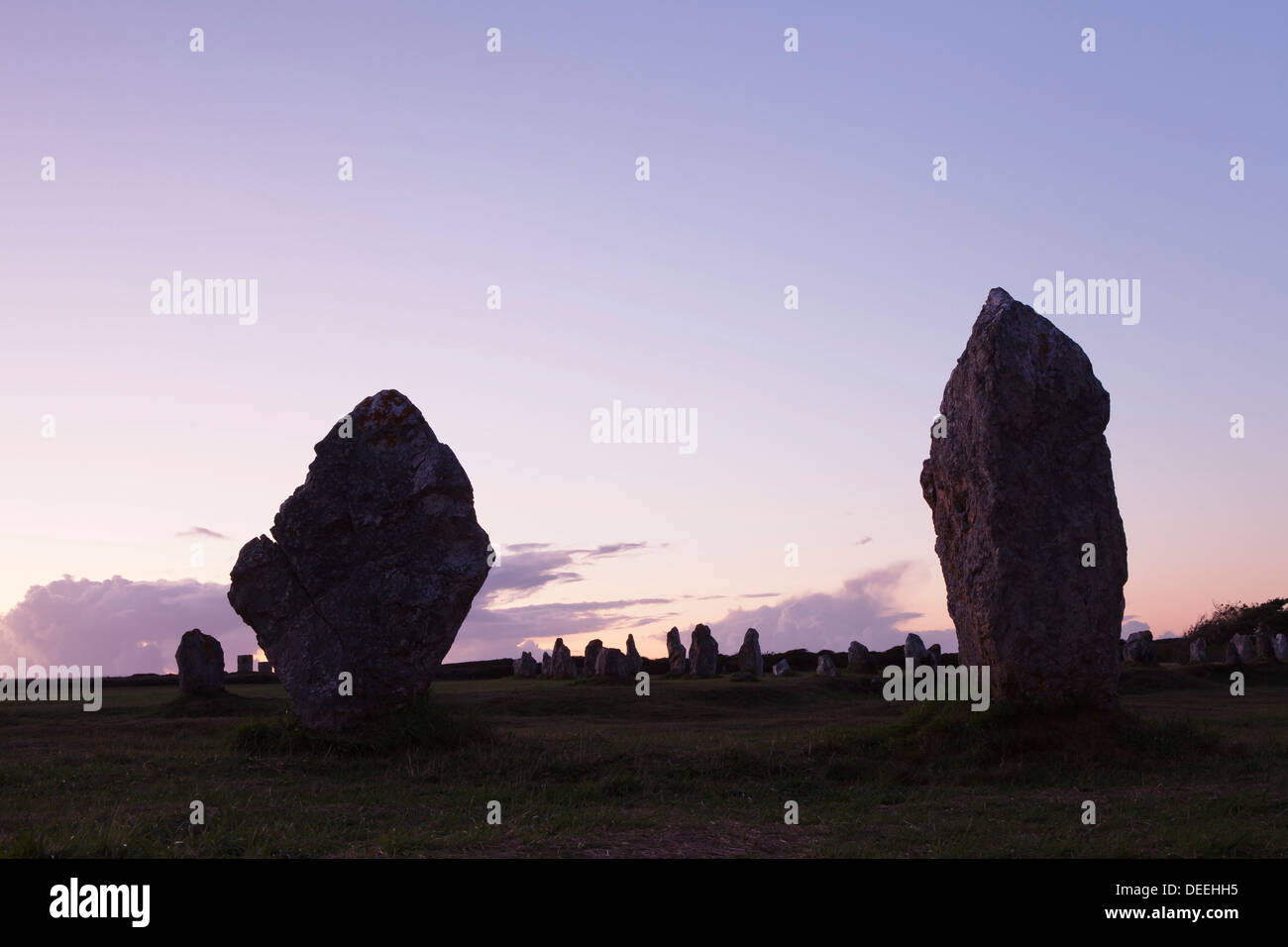 Megaliths of Alignements de Lagatjar, Camaret, Rade de Brest, Brittany, France, Europe Stock Photo