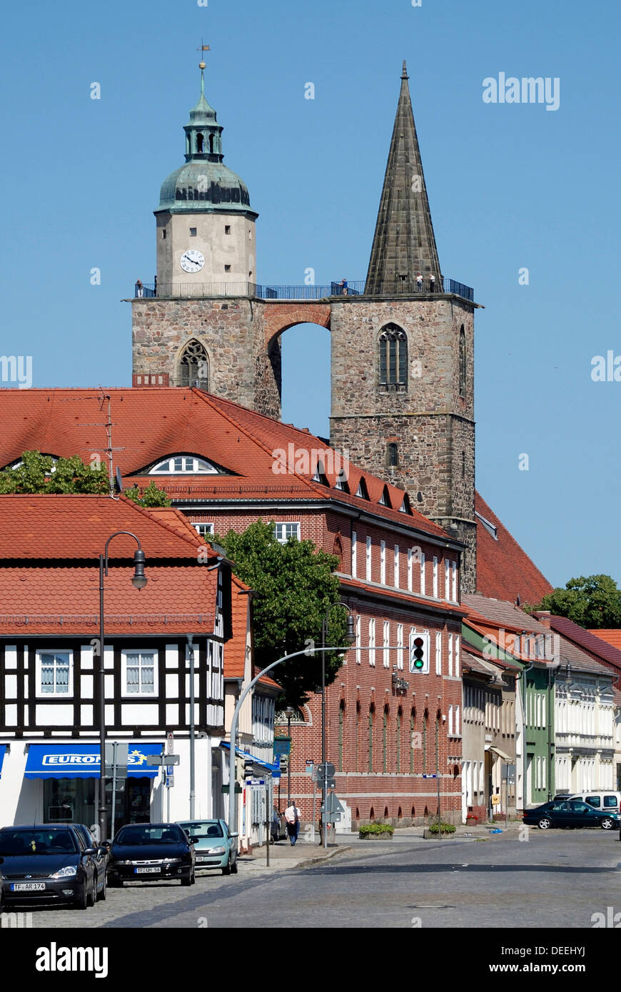 Church Nikolaikirche in the historical town centre of Jueterbog in Brandenburg. Stock Photo