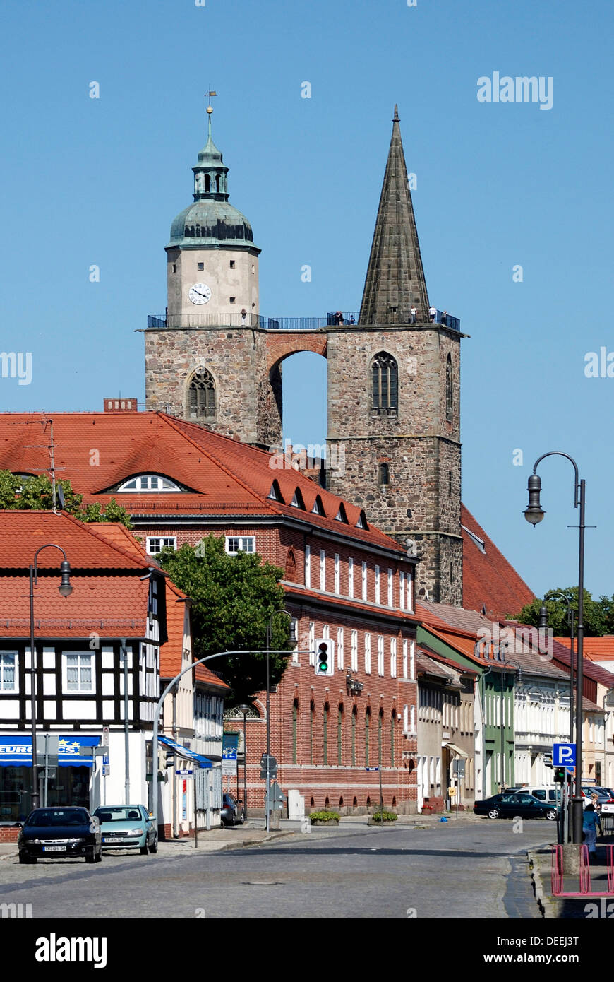 Church Nikolaikirche in the historical town centre of Jueterbog in Brandenburg. Stock Photo