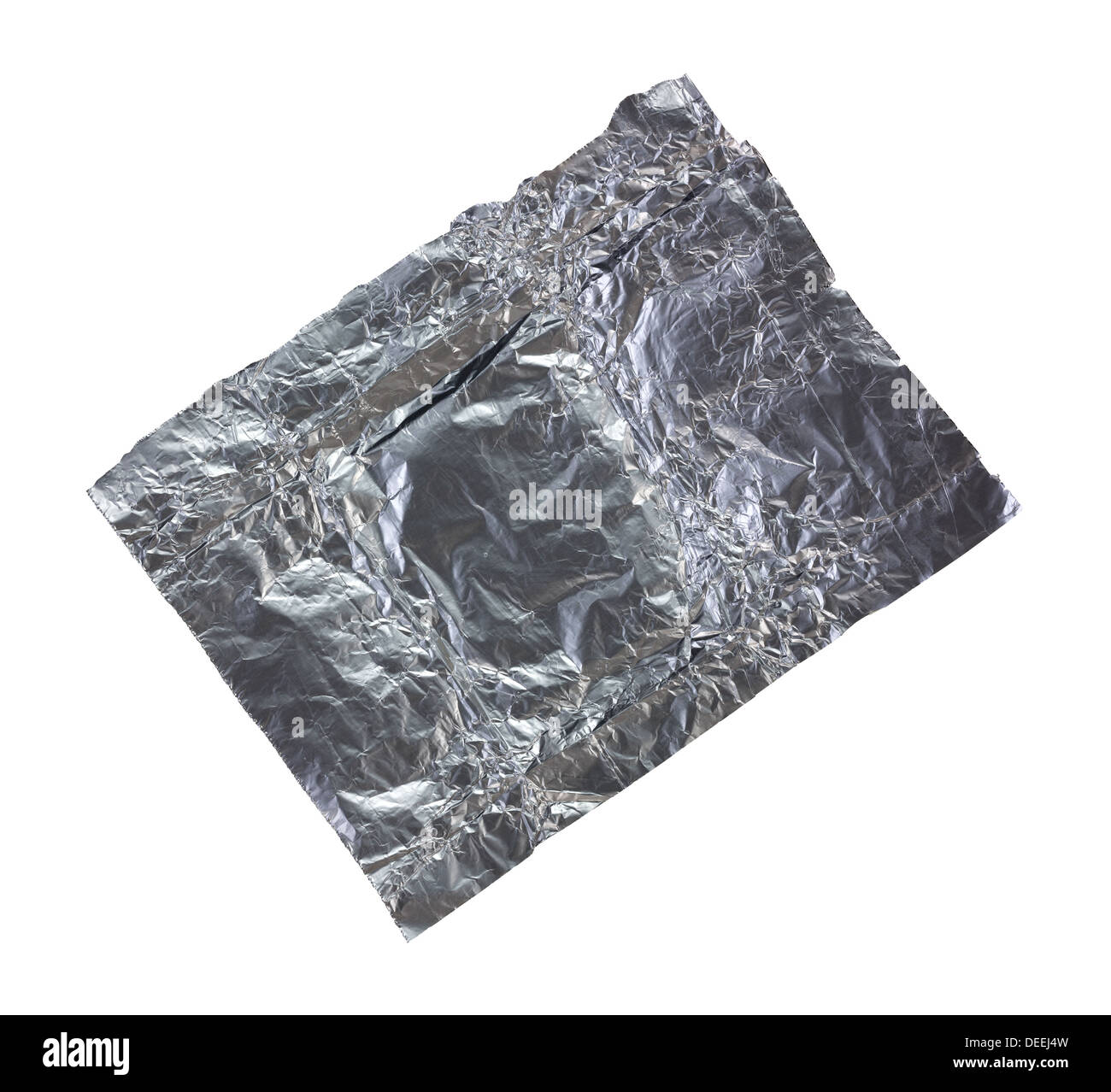 A small scrap of used tin foil on a white background. Stock Photo