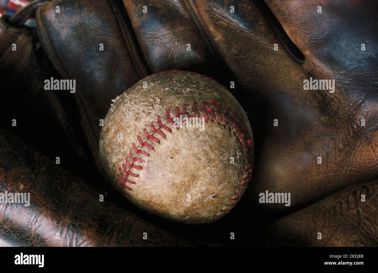 Old baseball glove and ball Stock Photo Alamy