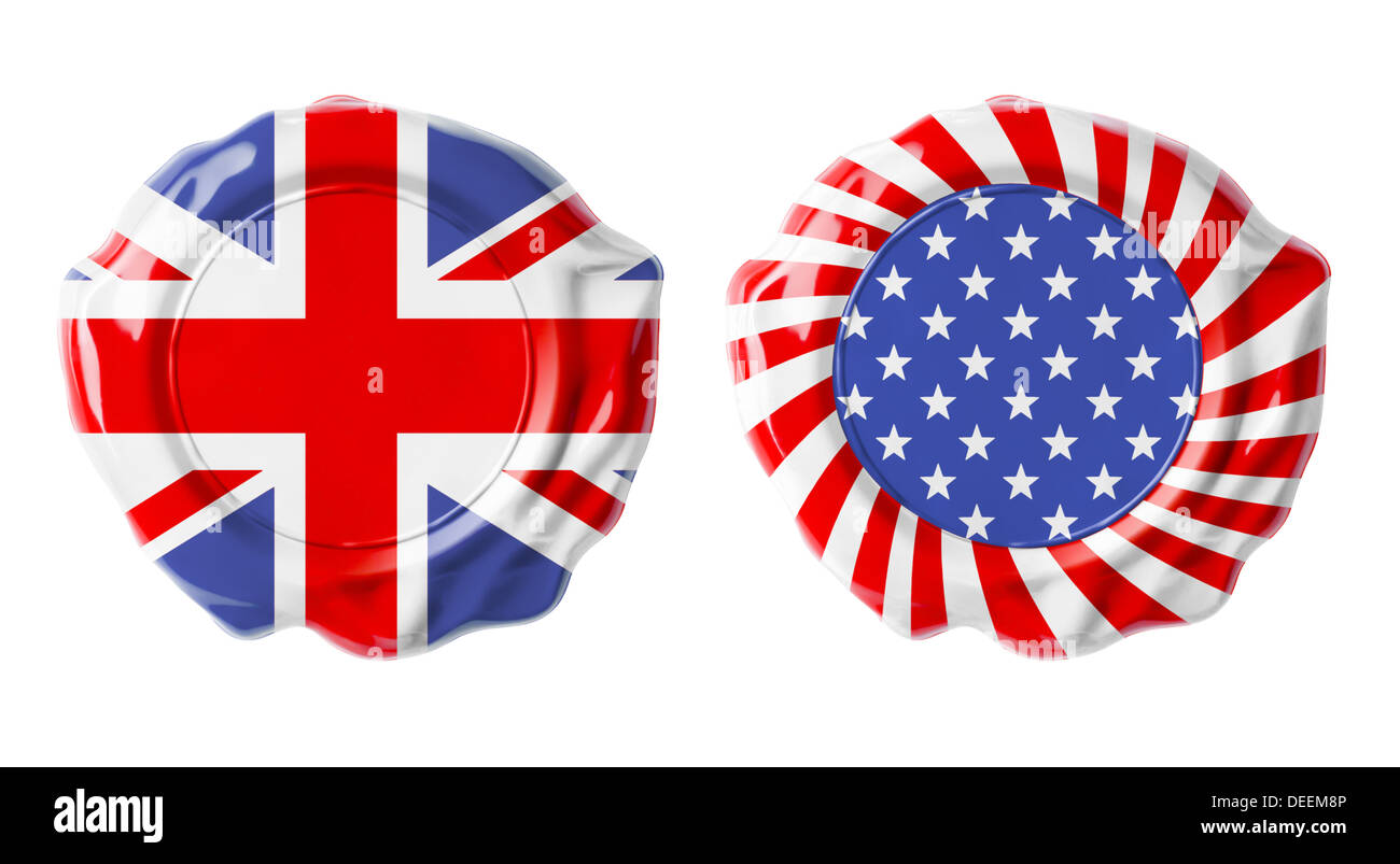 British and USA guarantee seals isolated on white Stock Photo