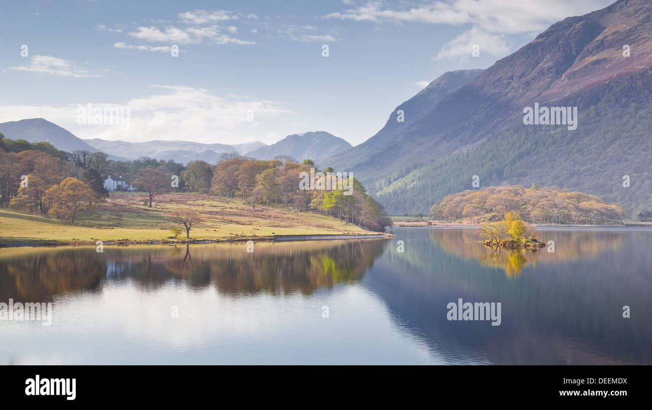The still waters of Crummock Water in the Lake District National Park, Cumbria, England, United Kingdom, Europe Stock Photo