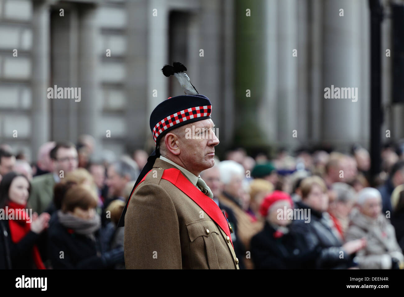A serving soldier during a Rememberance Day Parade on George Square in Glasgow city centre, Scotland, UK Stock Photo