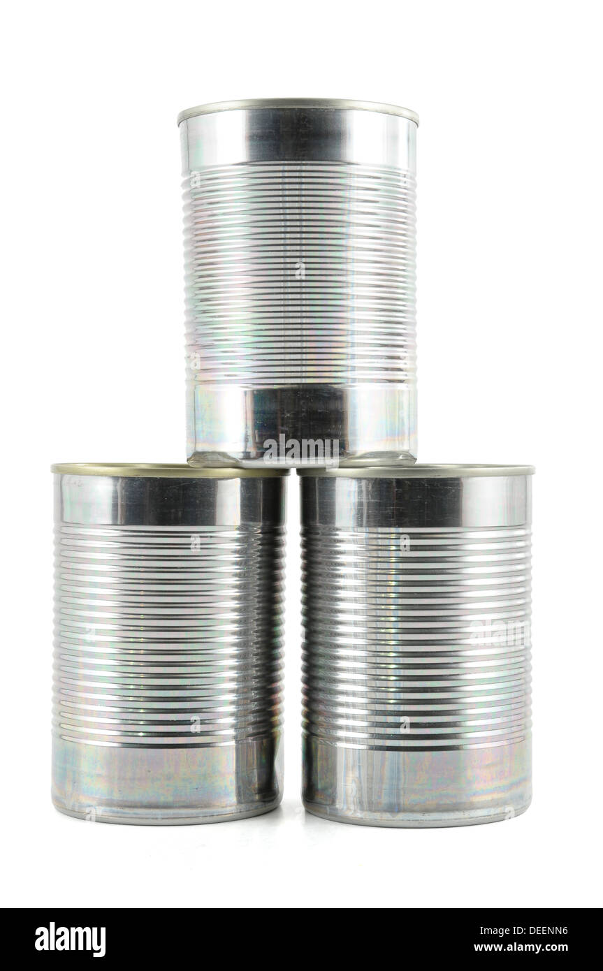 three food cans on white background Stock Photo