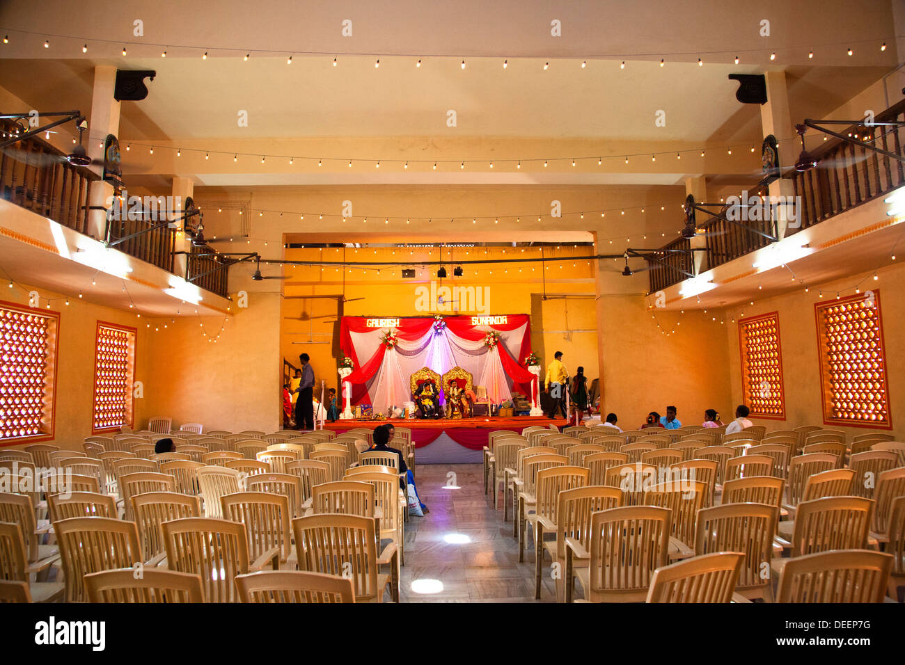 Decorated Stage In A Banquet Hall At Mahalaxmi Temple Panaji Goa