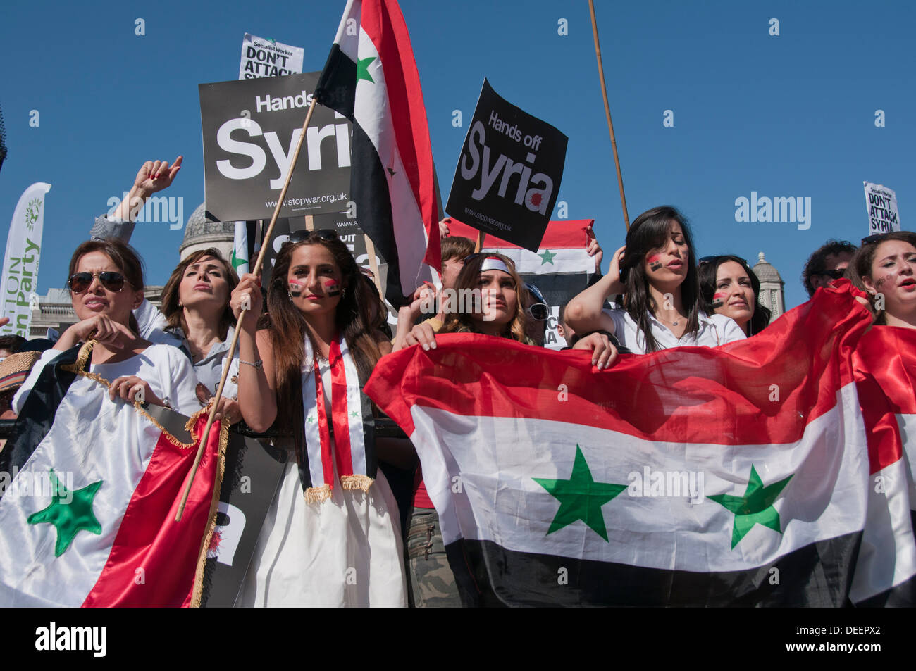 Syrian Protest  "Don"t Attack Syria" demonstration Trafalgar Square London 31/8/13 Stock Photo
