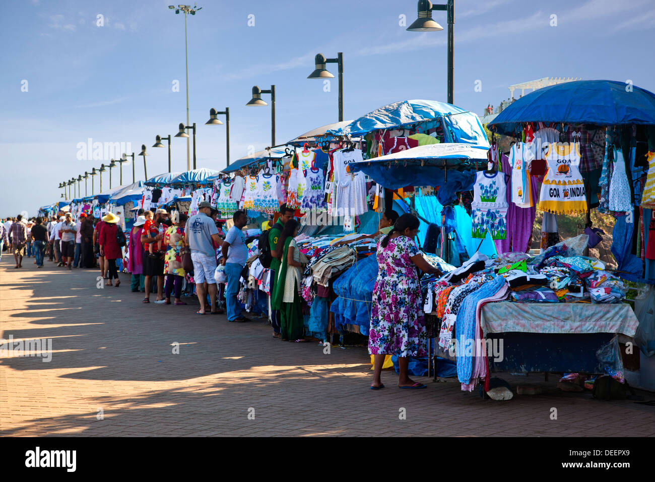 People shopping at market stalls, Dona Paula Beach, Panaji, Goa, India Stock Photo Alamy