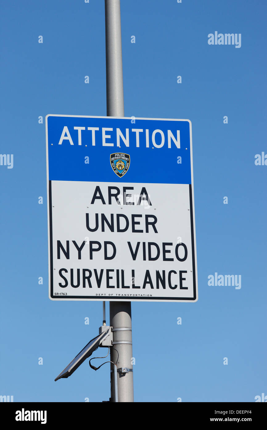 Area under surveillance sign in New York City, USA. Stock Photo