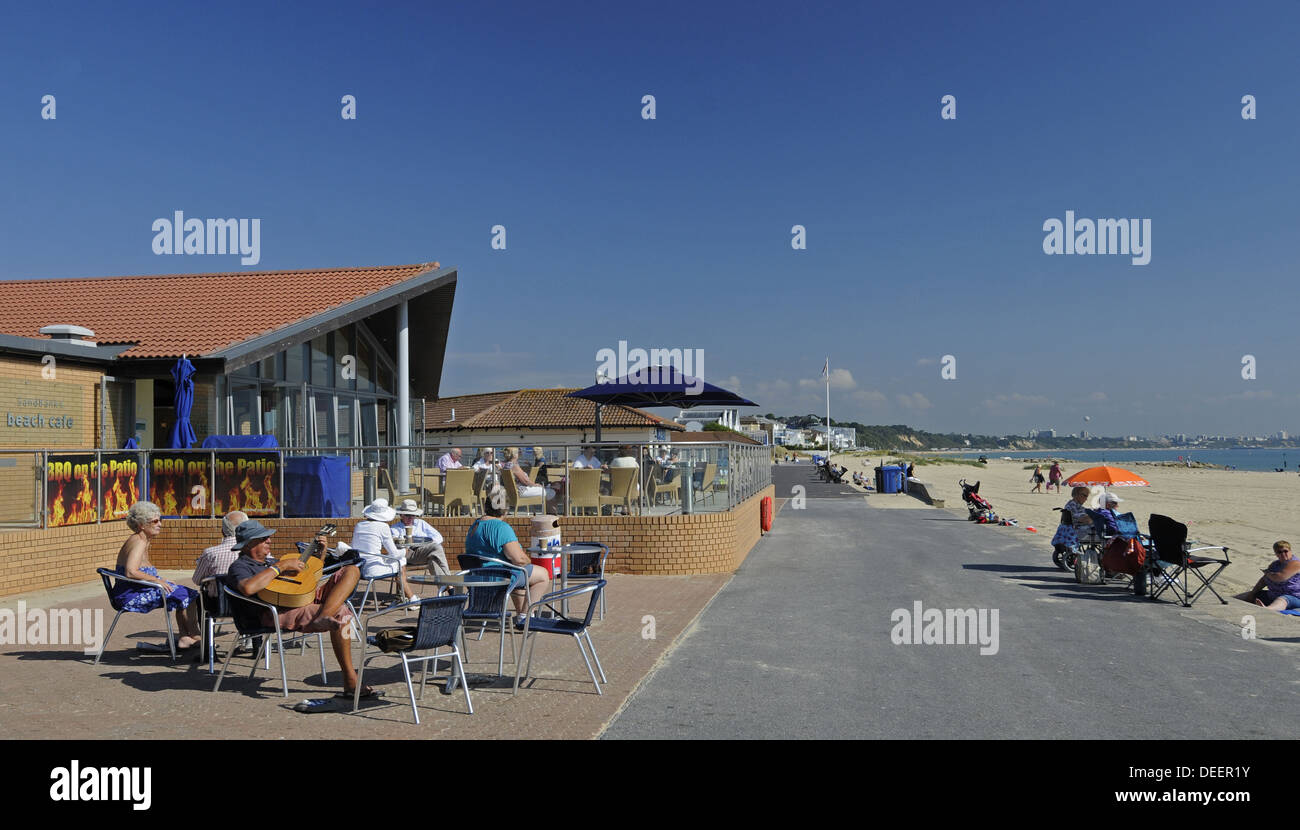 Beachside cafe and promenade Sandbanks Beach Poole Dorset England Stock Photo