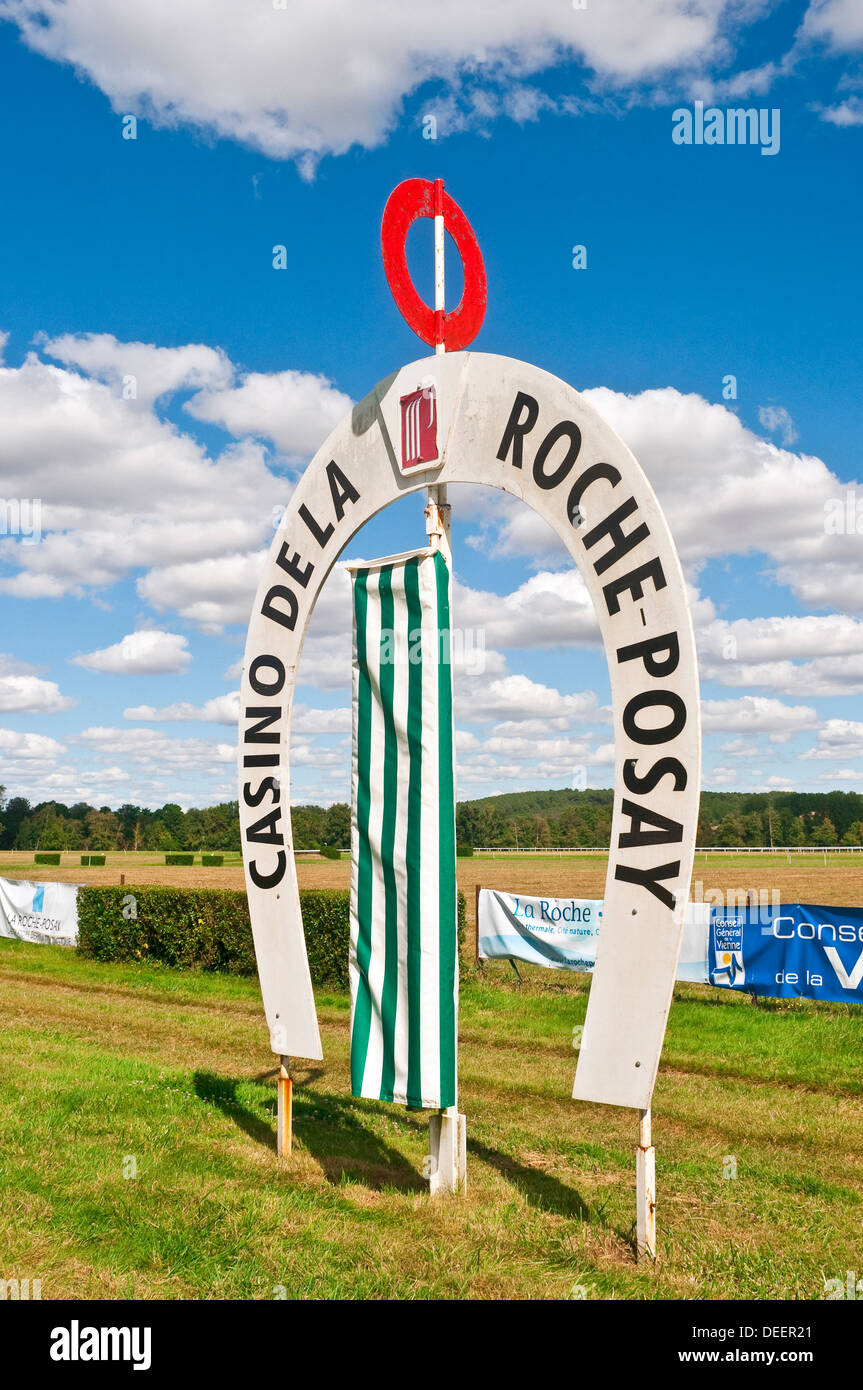 Winning post at La Roche Posay racecourse - France. Stock Photo