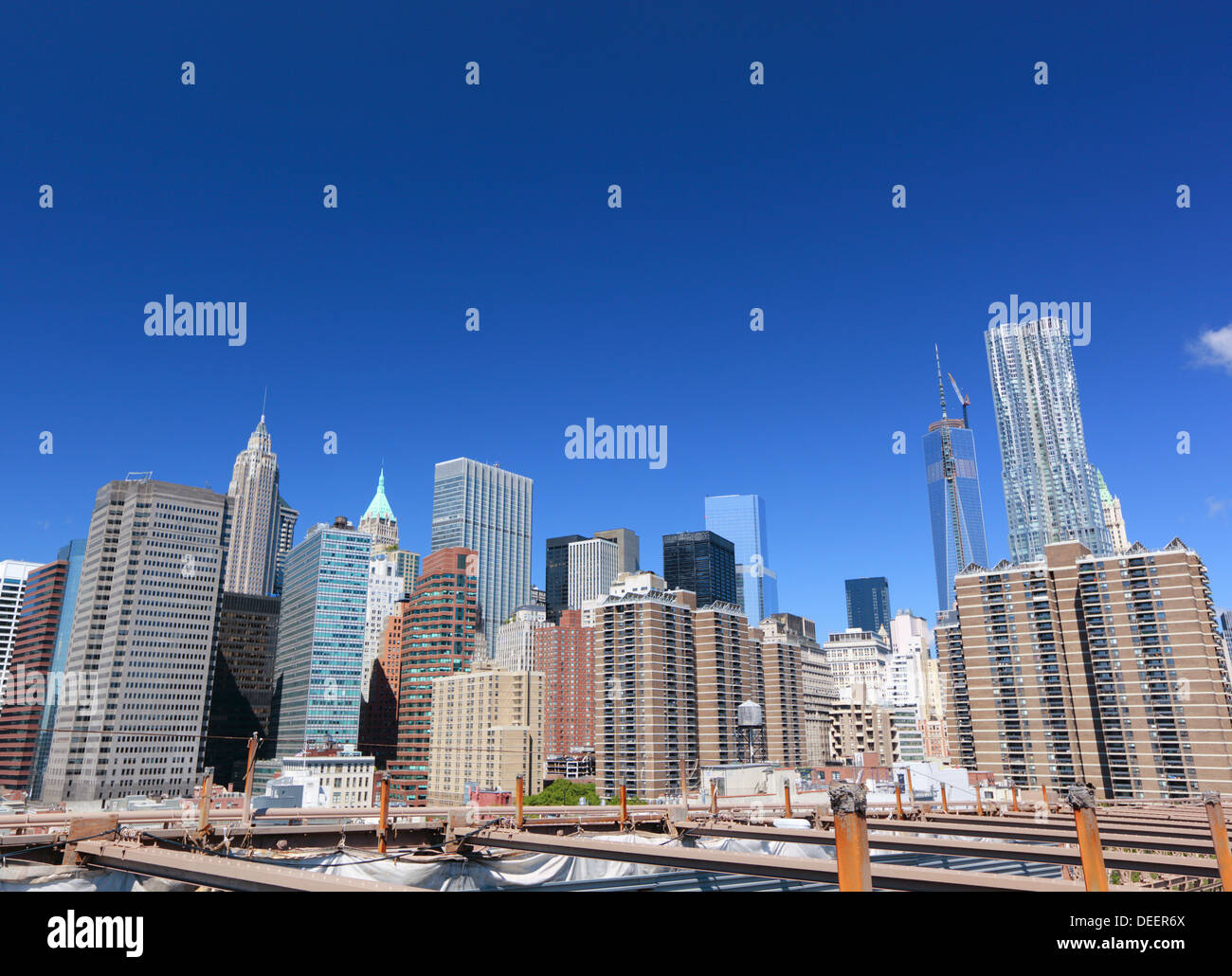 Lower Manhattan Skyline including the Freedom Tower under construction in June 2013, New York City, USA. Stock Photo