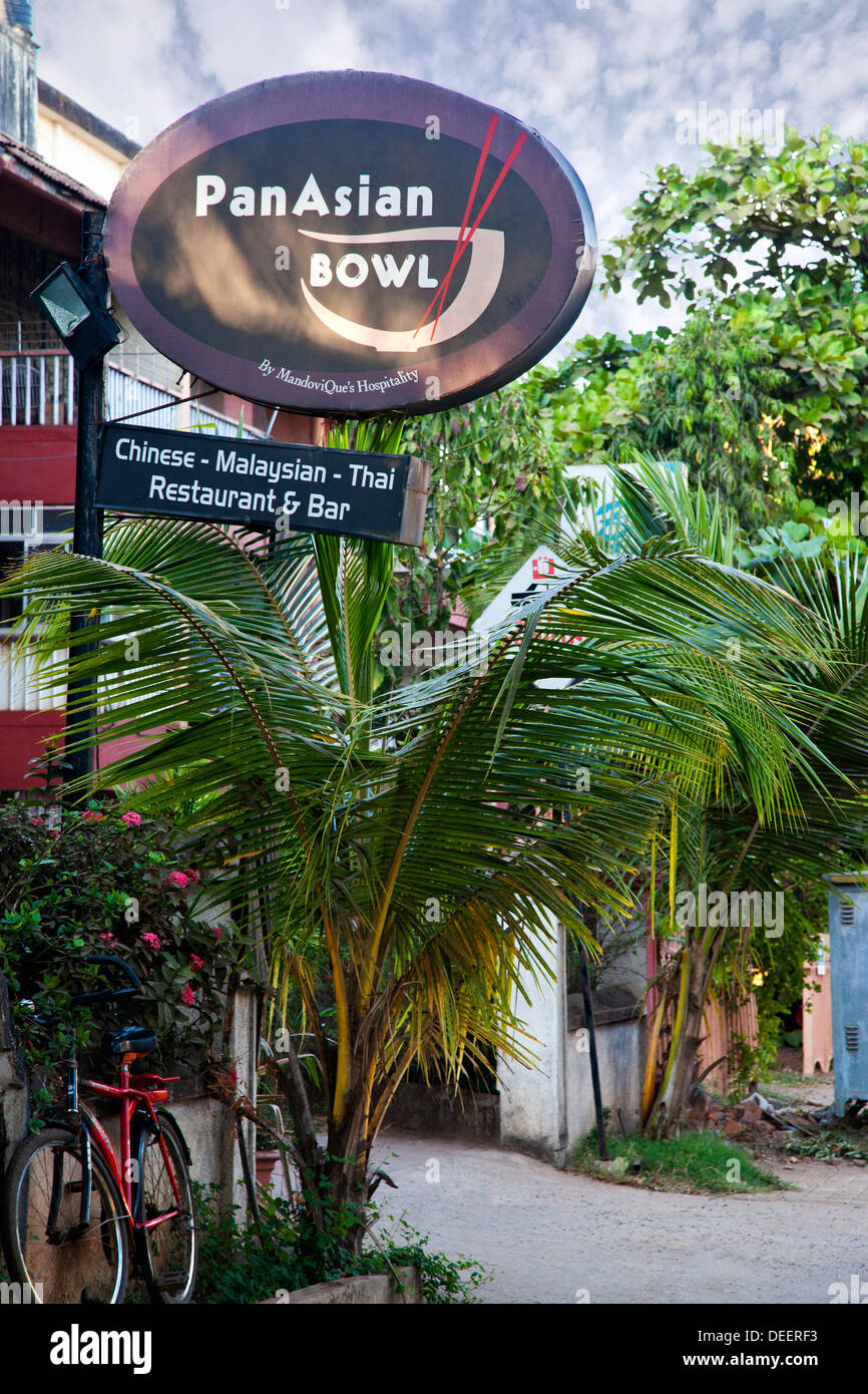 Sign board of a restaurant, Pan Asian Bowl, Panaji, Goa, India Stock Photo