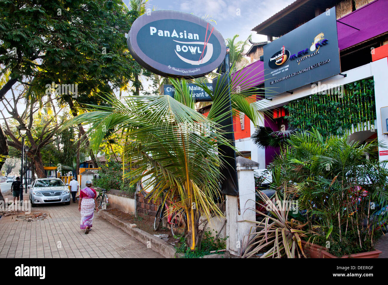 Sign board at a restaurant, Pan Asian Bowl, Panaji, Goa, India Stock Photo