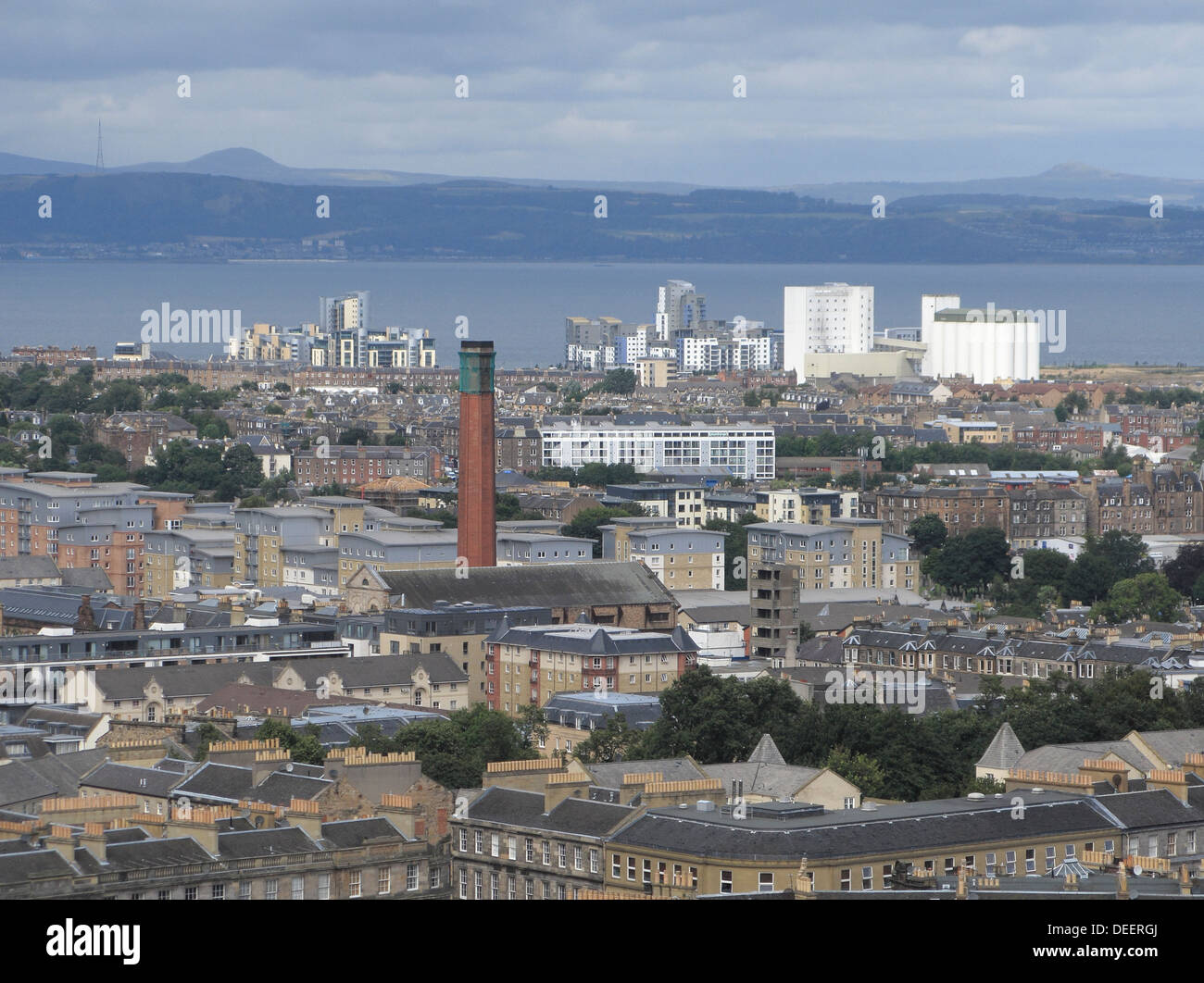 View of Edinburgh's Northern Suburbs from Calton Hill Towards the Firth of Forth, Edinburgh, Scotland, UK Stock Photo