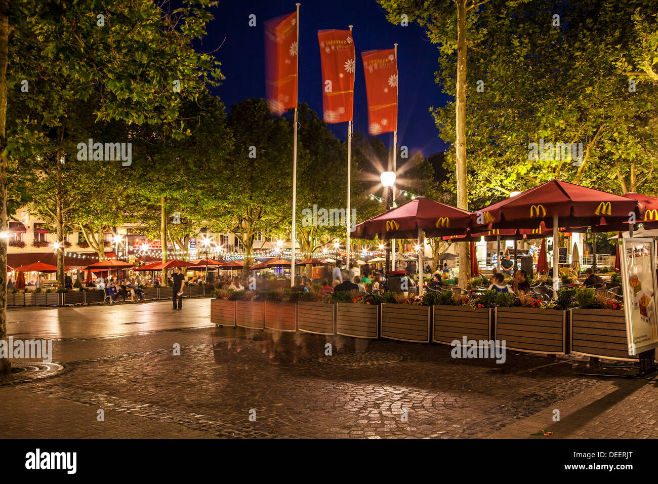 Outdoor bars and restaurants around the Place d'Armes in Luxembourg City at night Stock Photo