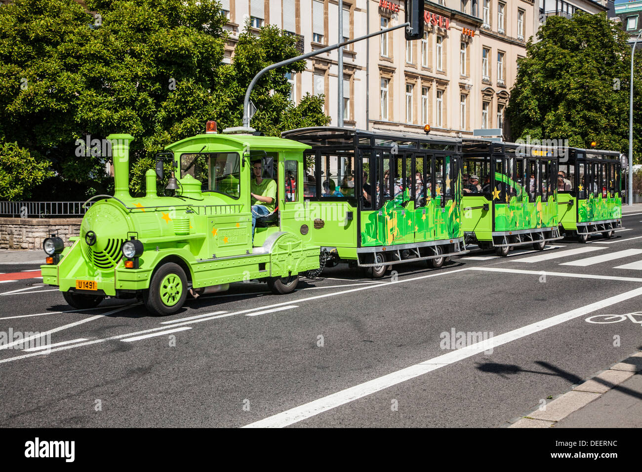 A tourist sightseeing train in Luxembourg City. Stock Photo
