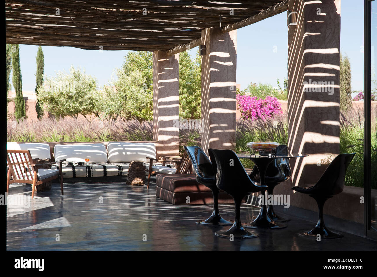 Terrace of Moroccan new-build with interior design Romain Michel-Meniere Stock Photo