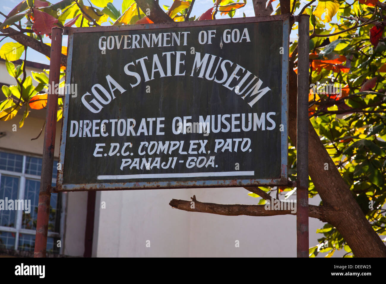 Sign board at Goa State Museum, Panaji, North Goa, Goa, India Stock Photo