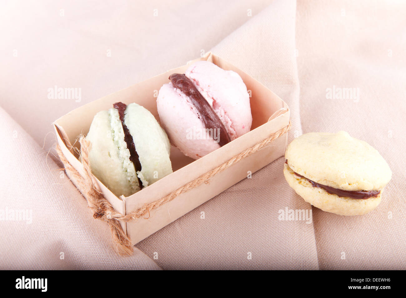 multi colored macaroons in the box Stock Photo