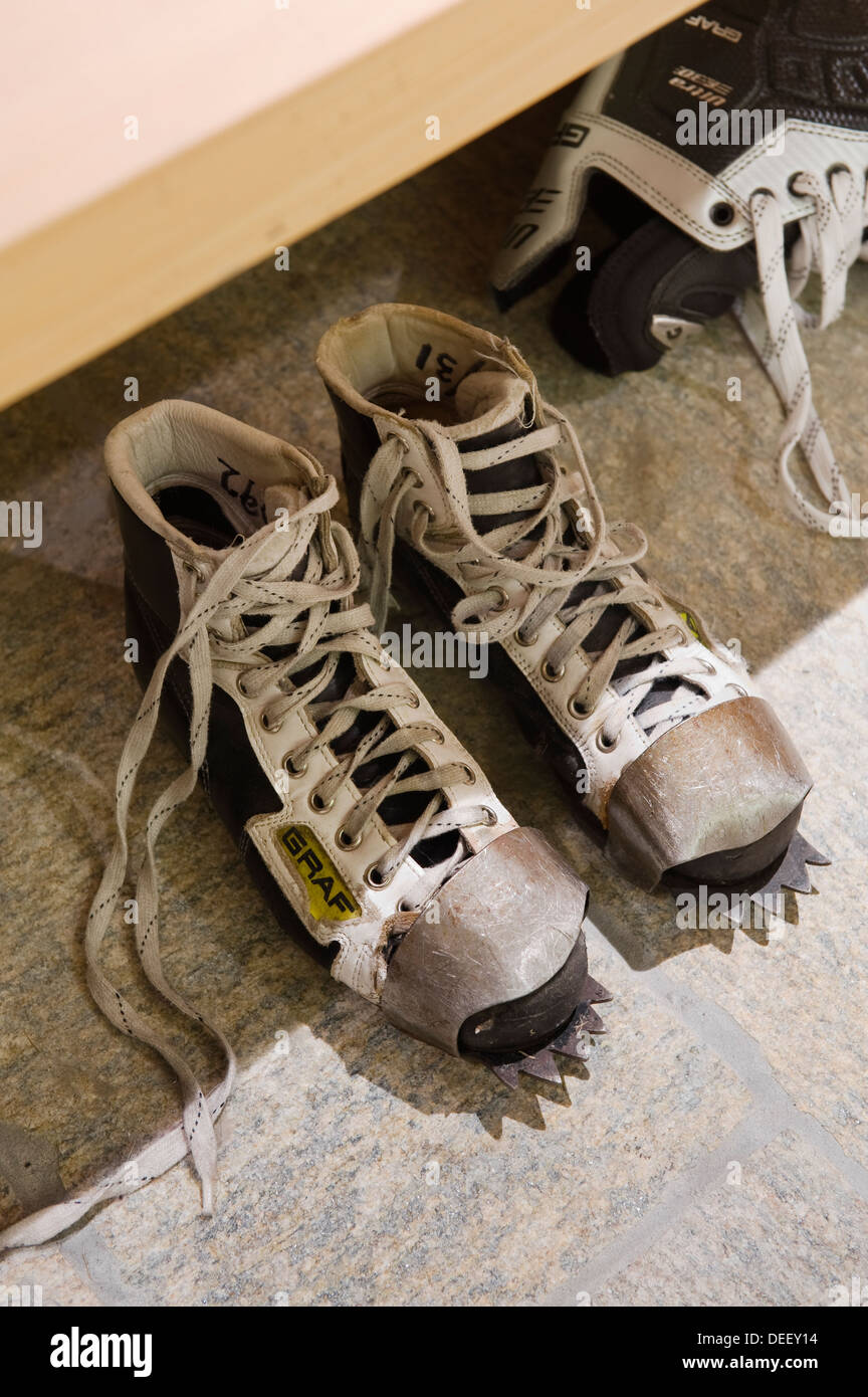 Leather boots with toe crampons Stock Photo