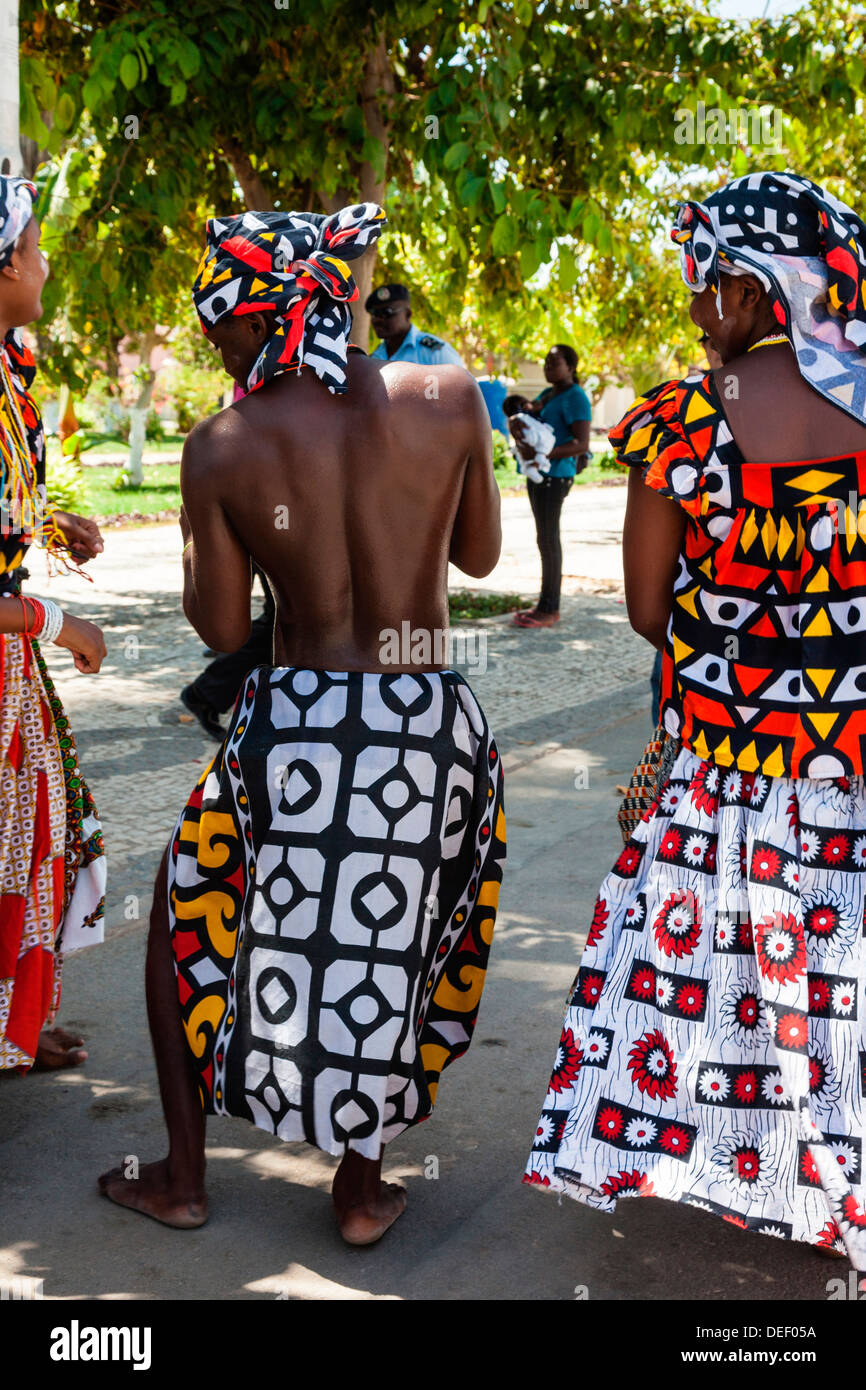 Africa, Angola, Benguela. Group dancing in traditional dress. Stock Photo