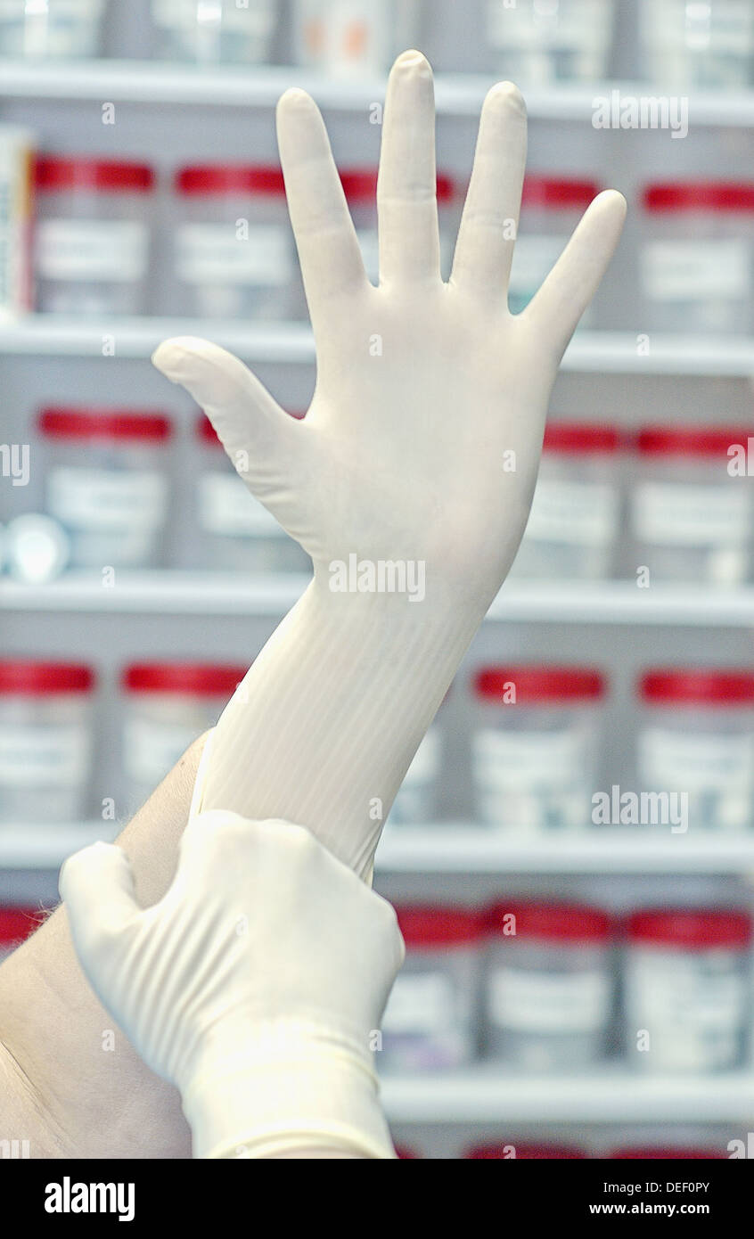 Latex gloves, chemist of hospital Stock Photo Alamy