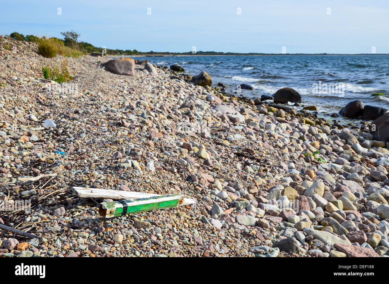 Jetsam at a rocky part of the coast of Baltic sea in Sweden Stock Photo