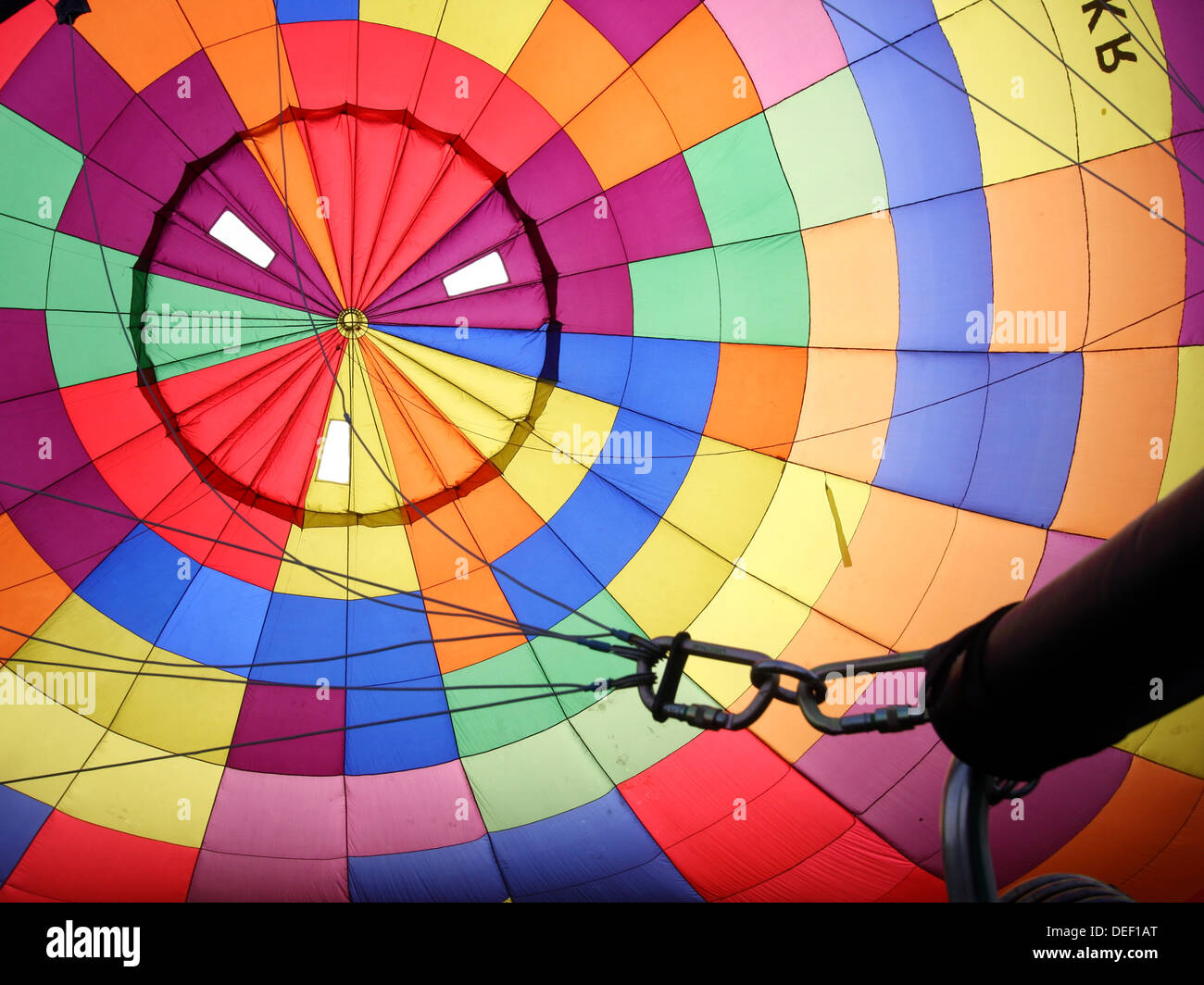 Inside canopy of hot air balloon Stock Photo