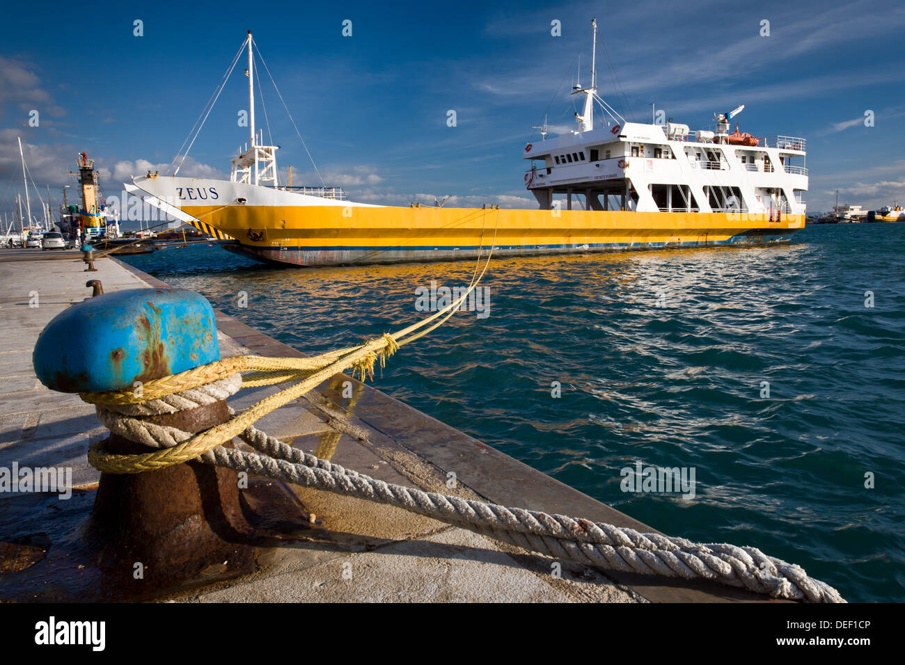 Car Ferry Zeus moored in the port in Trapani in the Province of Trapani,  Sicily Stock Photo - Alamy