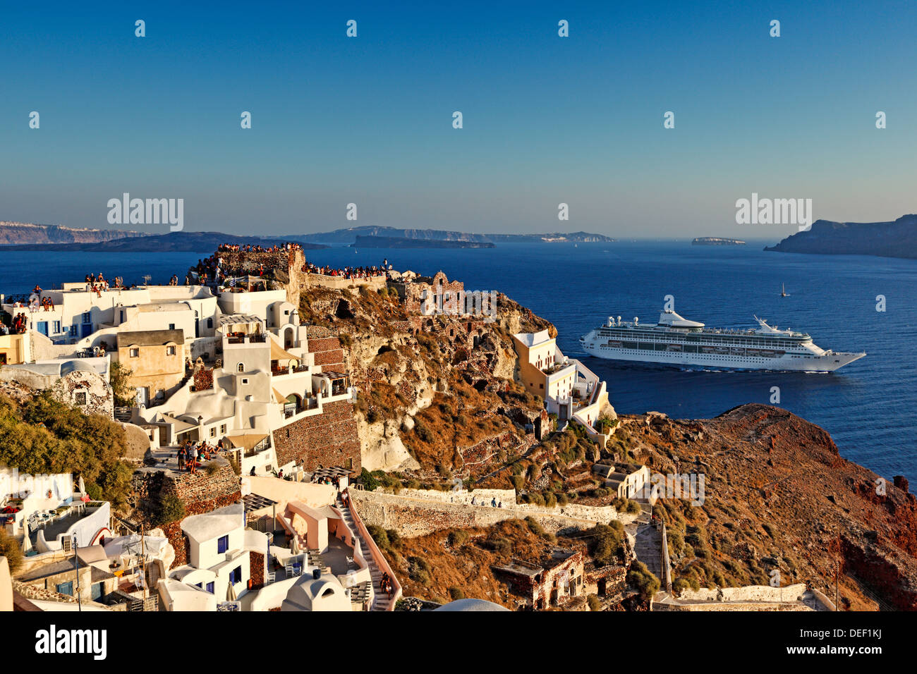 A ship doing a cruise in Santorini, Greece Stock Photo