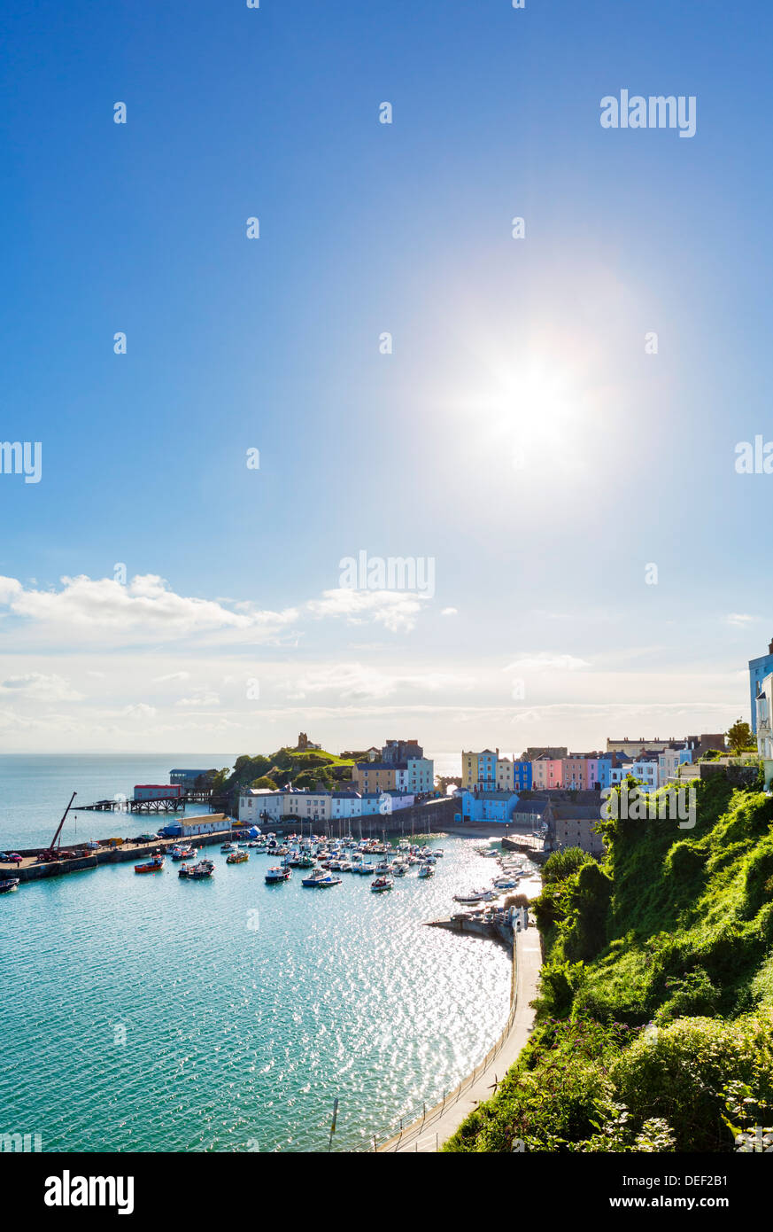 View over the harbour at high tide, Tenby, Carmarthen Bay, Pembrokeshire, Wales, UK Stock Photo
