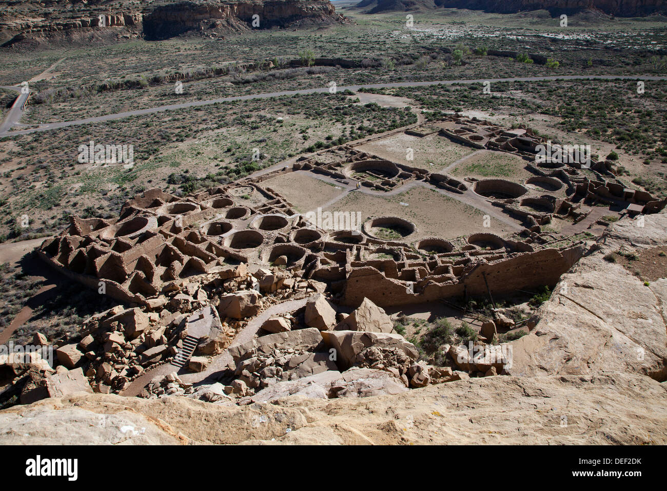 Pueblo Bonito as seen from the canyon rim above, Chaco Culture National Historical Park, New Mexico. Stock Photo