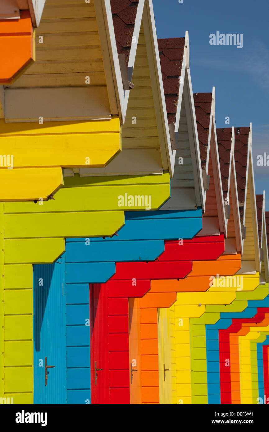 Colourful Beach Huts on North Bay, Scarborough Stock Photo