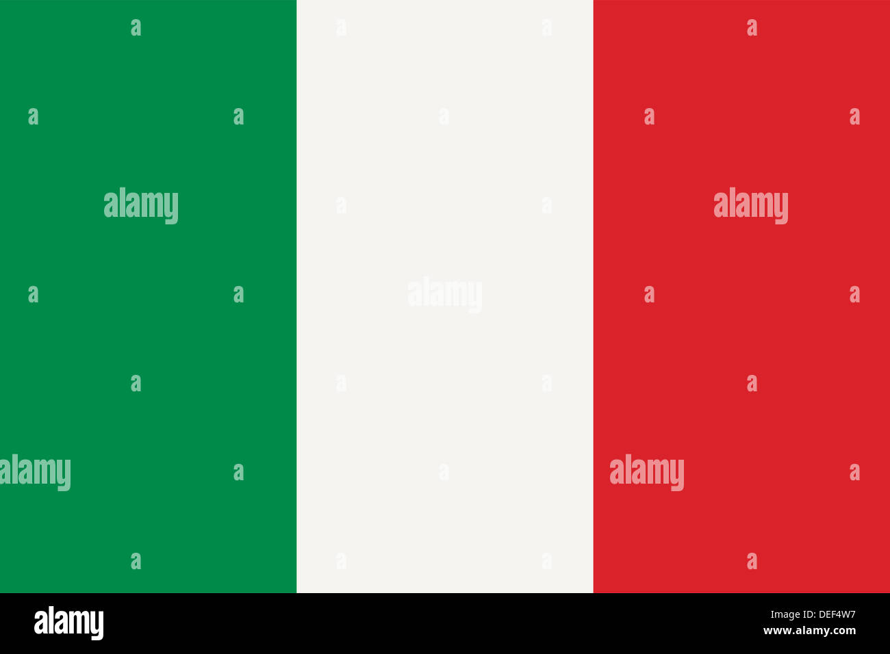 Official Italian flag of Italy aka Tricolore - Proportions: 3:2 - Colours: Fern Green, Bright White, Flame Scarlet Stock Photo