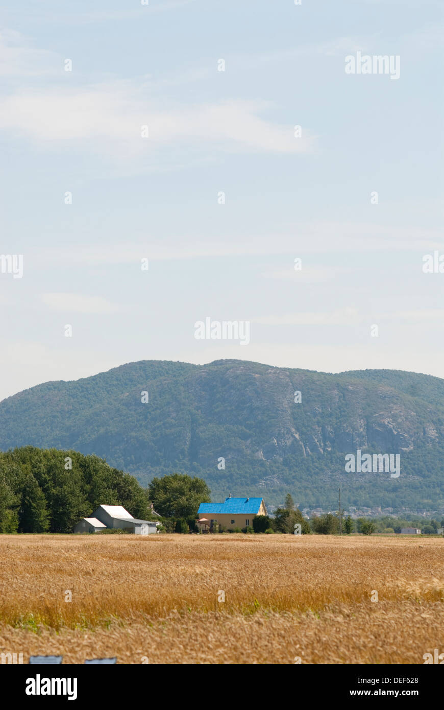 Rural landscape and farmhouse near Mount Saint-Hilaire in Quebec, Canada Stock Photo