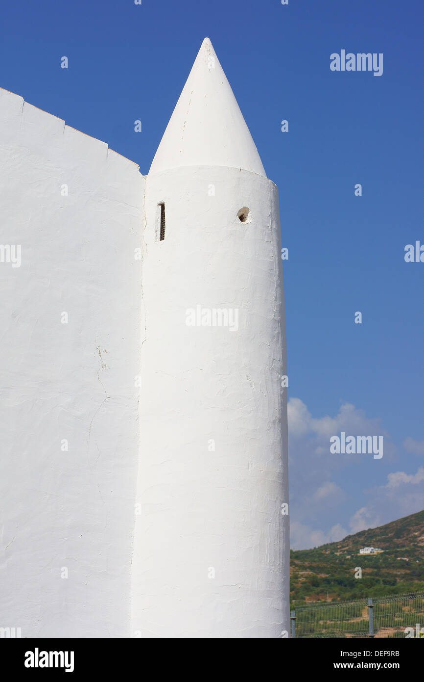 Minaret like turret Milreu Algarve Portugal white and blue simple Stock Photo