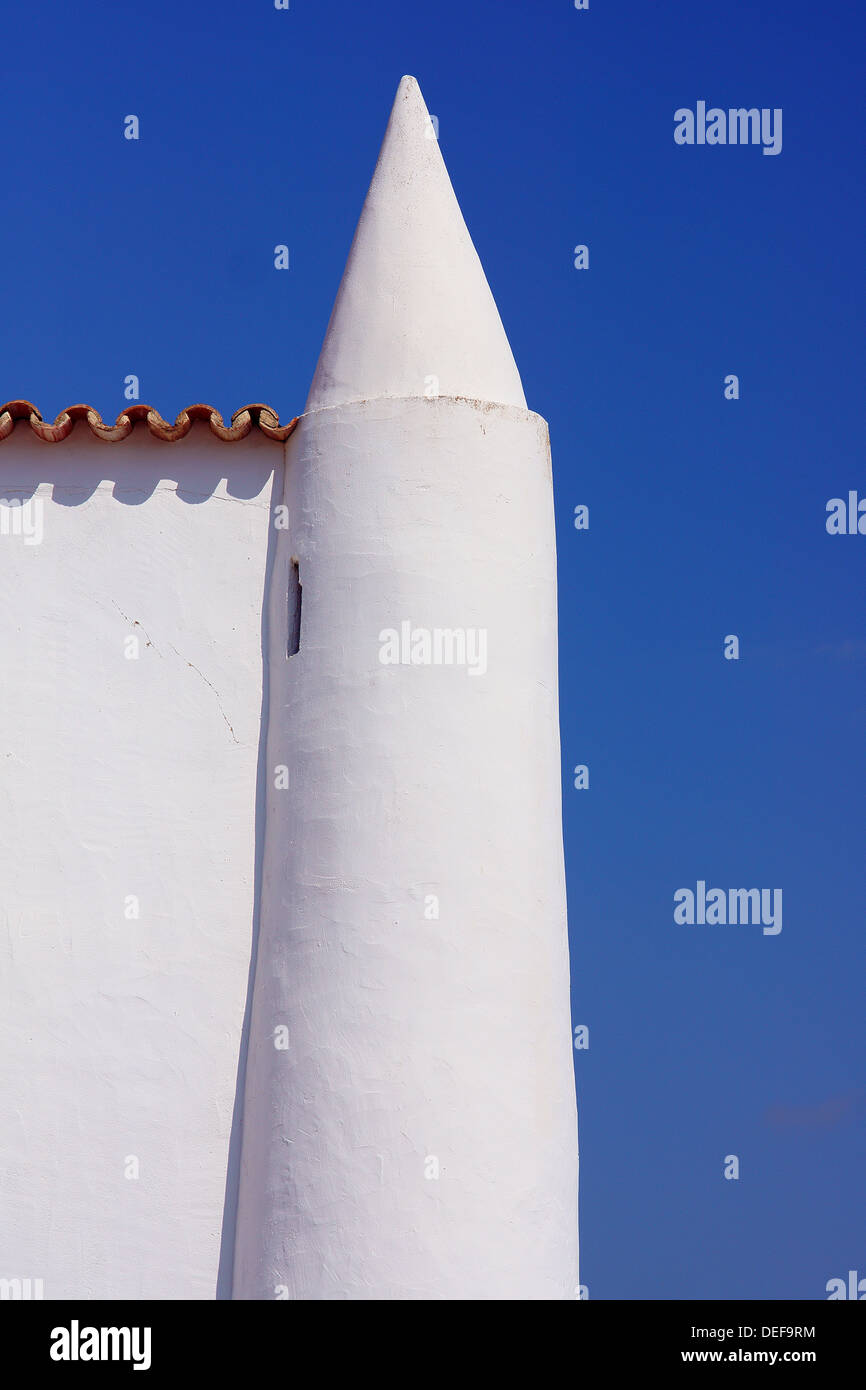 Minaret like turret Milreu Algarve Portugal white and blue simple Stock Photo