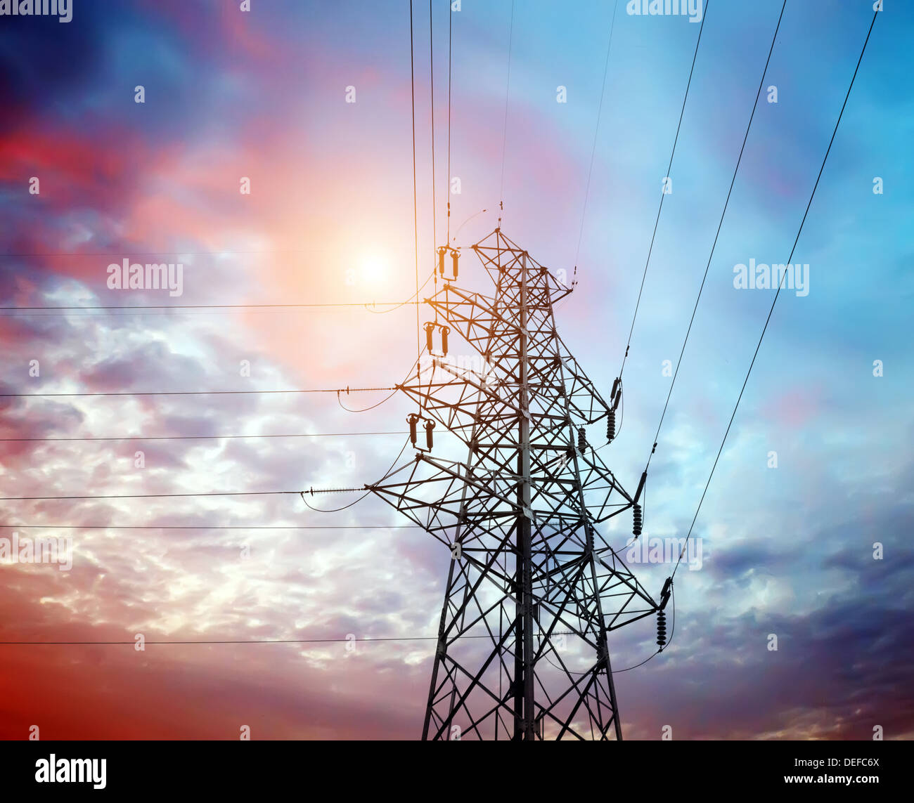 high voltage post.High-voltage tower sky background Stock Photo - Alamy