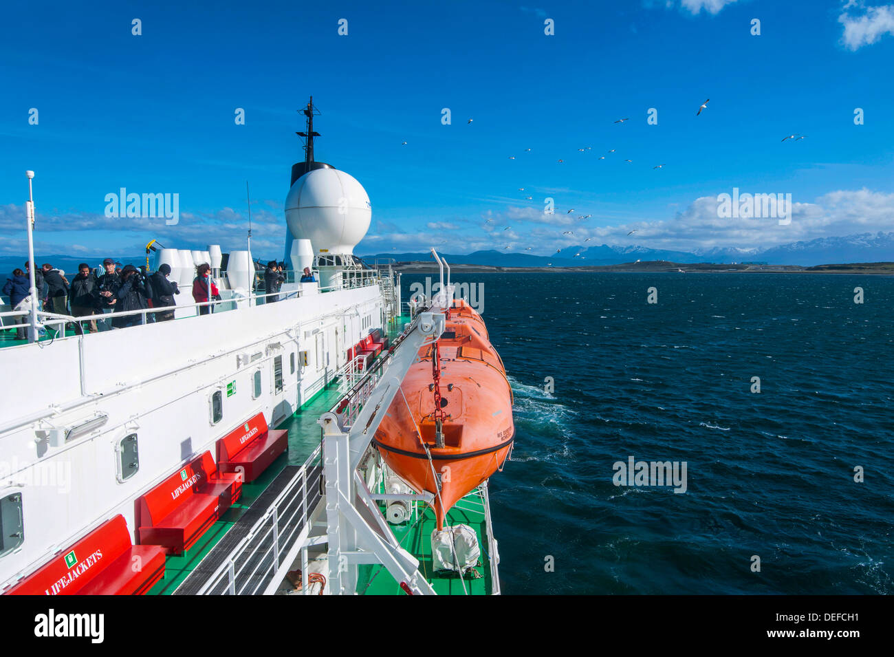 Cruise ship in the Beagle Channel, Ushuaia, Tierra del Fuego, Argentina, South America Stock Photo