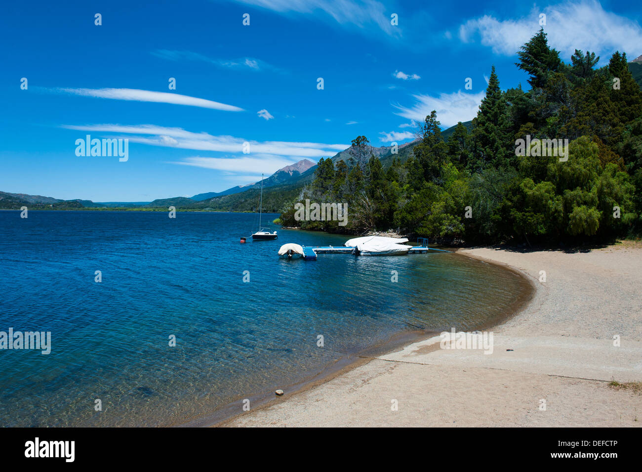 Beach on a mountain lake in Los Alerces National Park, Chubut, Patagonia, Argentina, South America Stock Photo
