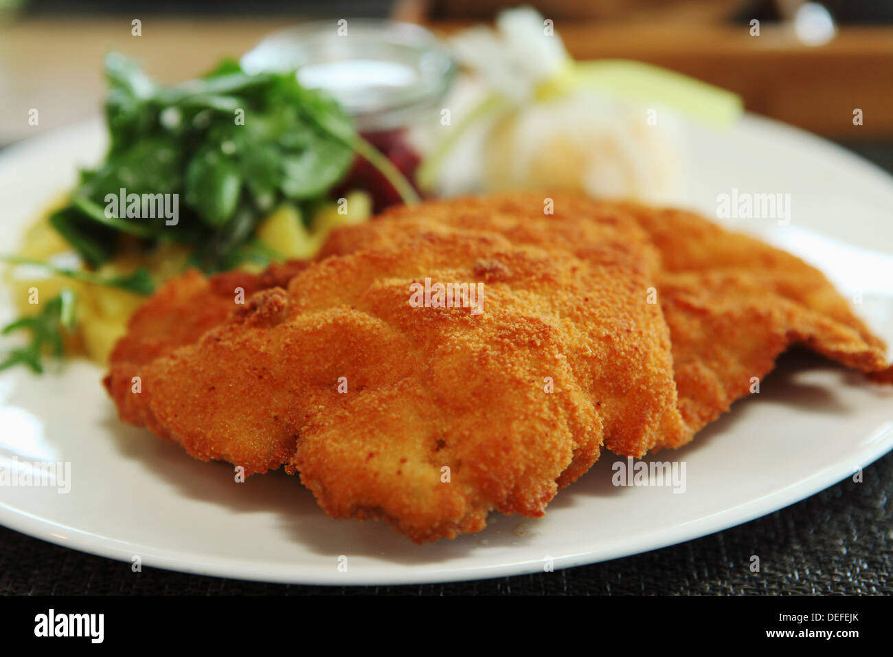 Wiener schnitzel, the popular breadcrumb coated cutlet of veal, a
