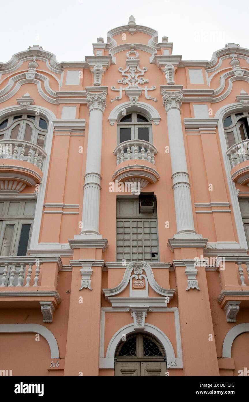 Building architecture of windows and balconies in Arequipa, Peru, South