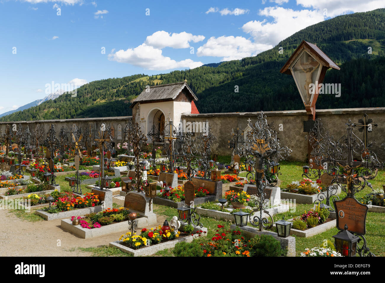 Cemetery, Maria Luggau, Lesachtal, Hermagor District, Carinthia, Austria Stock Photo