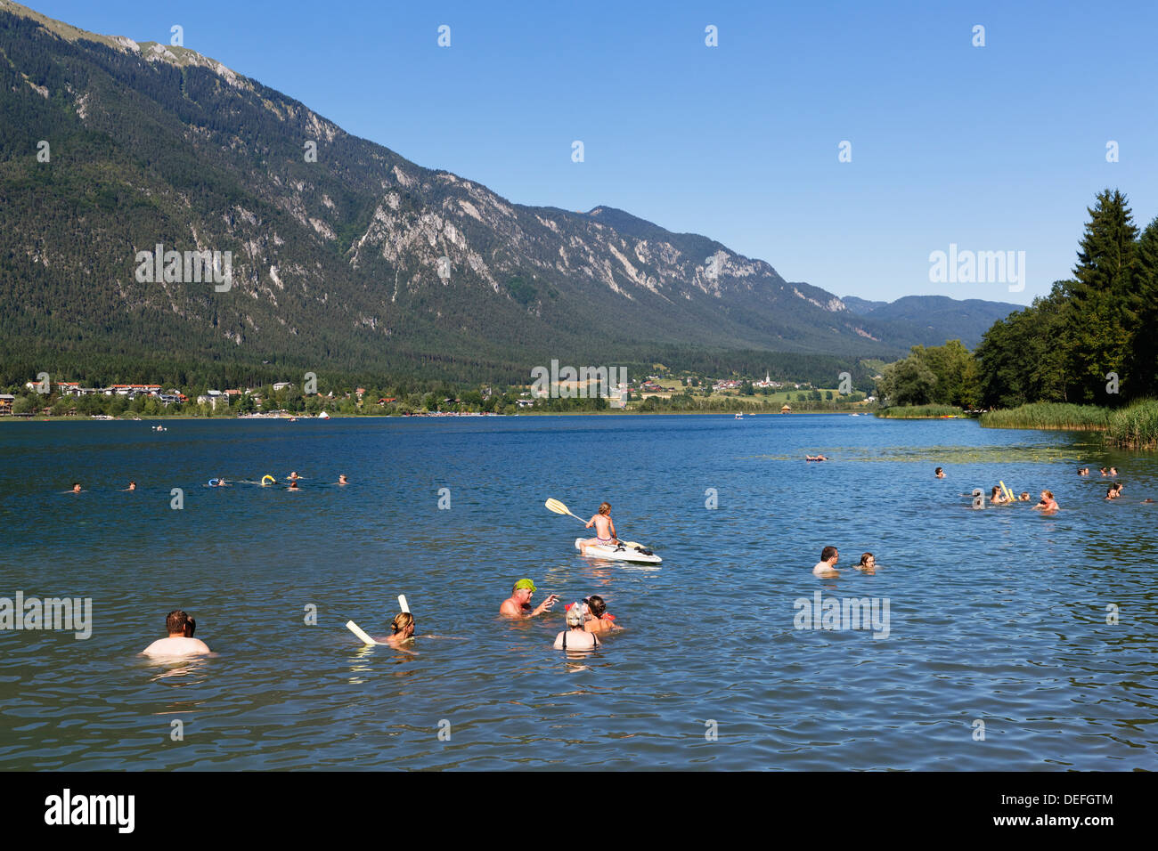 Bathing lake, Presseggersee lake, Hermagor District, Carinthia, Austria Stock Photo