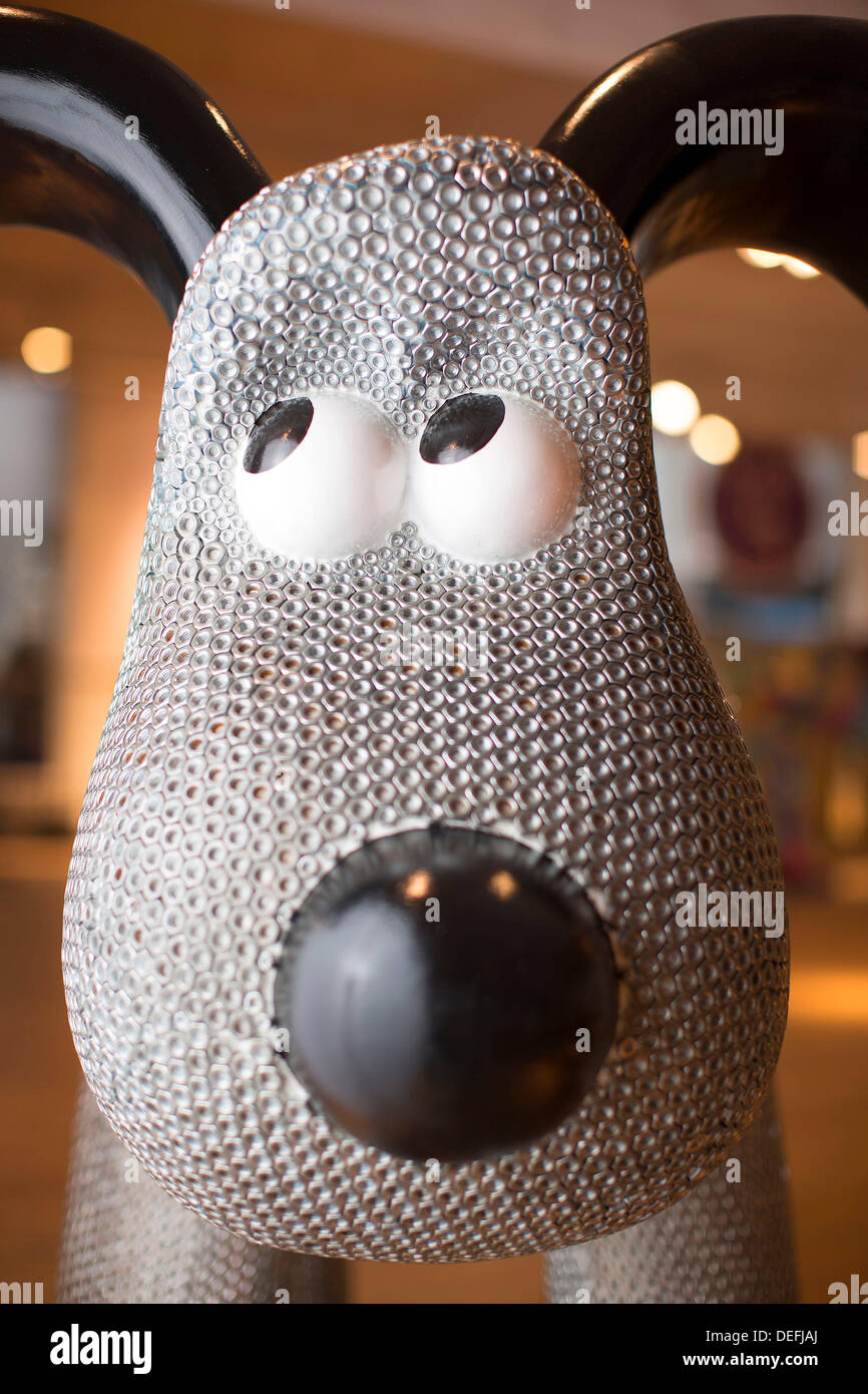 Bristol, UK. 18th Sep, 2013. A close up portrait of May Contain Nuts (& Bolts) by Natalie Guy, part of the Gromit Unleashed exhibition in Beacon House, Bristol. 80 Gromit statues were decorated by artists and celebrities including Disney Pixar, Nick Parks, Cath Kidston and Sir Quentin Blake. The pieces will be auctioned on the 3rd October, raising money for Wallace & Gromit's Grand Appeal, the Bristol Children's  Hospital Charity. 18 September 2013 Credit:  Adam Gasson/Alamy Live News Stock Photo